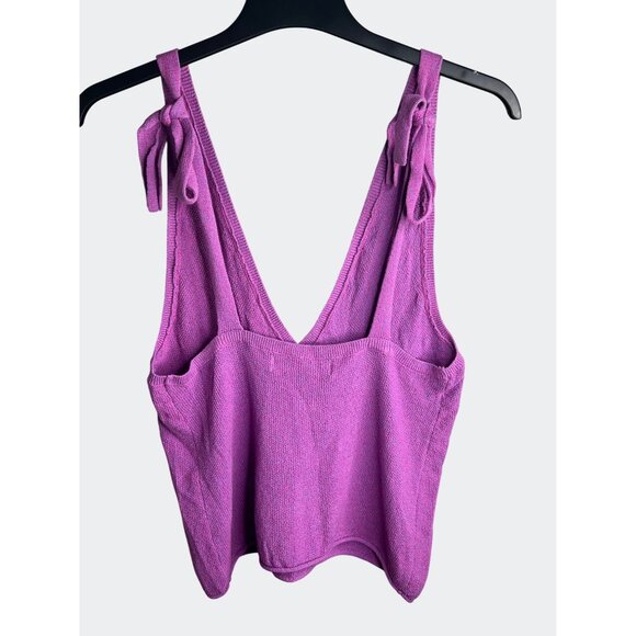 Free People Beach Lavender Cotton Knit Tie-Strap Tank Top V-Neck Small - Picture 8 of 16